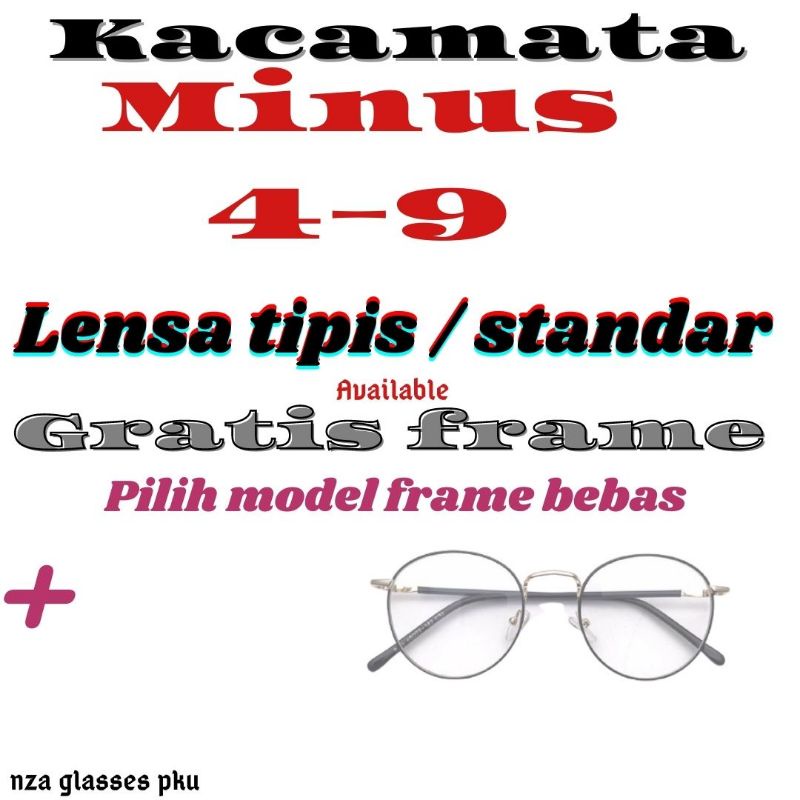 COD kacamata minus 4-9  lensa tipis hi index 1.67  standar optik, dengan frame anak-anak