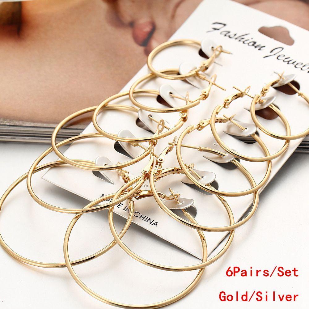 Nanas 6pasang/Set Anting Hoop Set Perhiasan Fashion Pesta Unisex