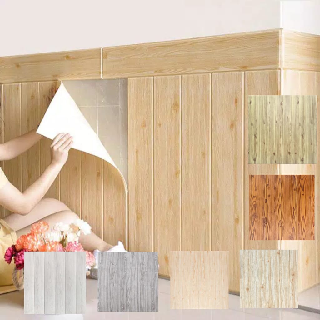 PROMO!! BUY 25PCS FREE 1PCS !! Wallpaper Foam 3D Sticker Motif Kayu Tebal 4mm & 5mm-1