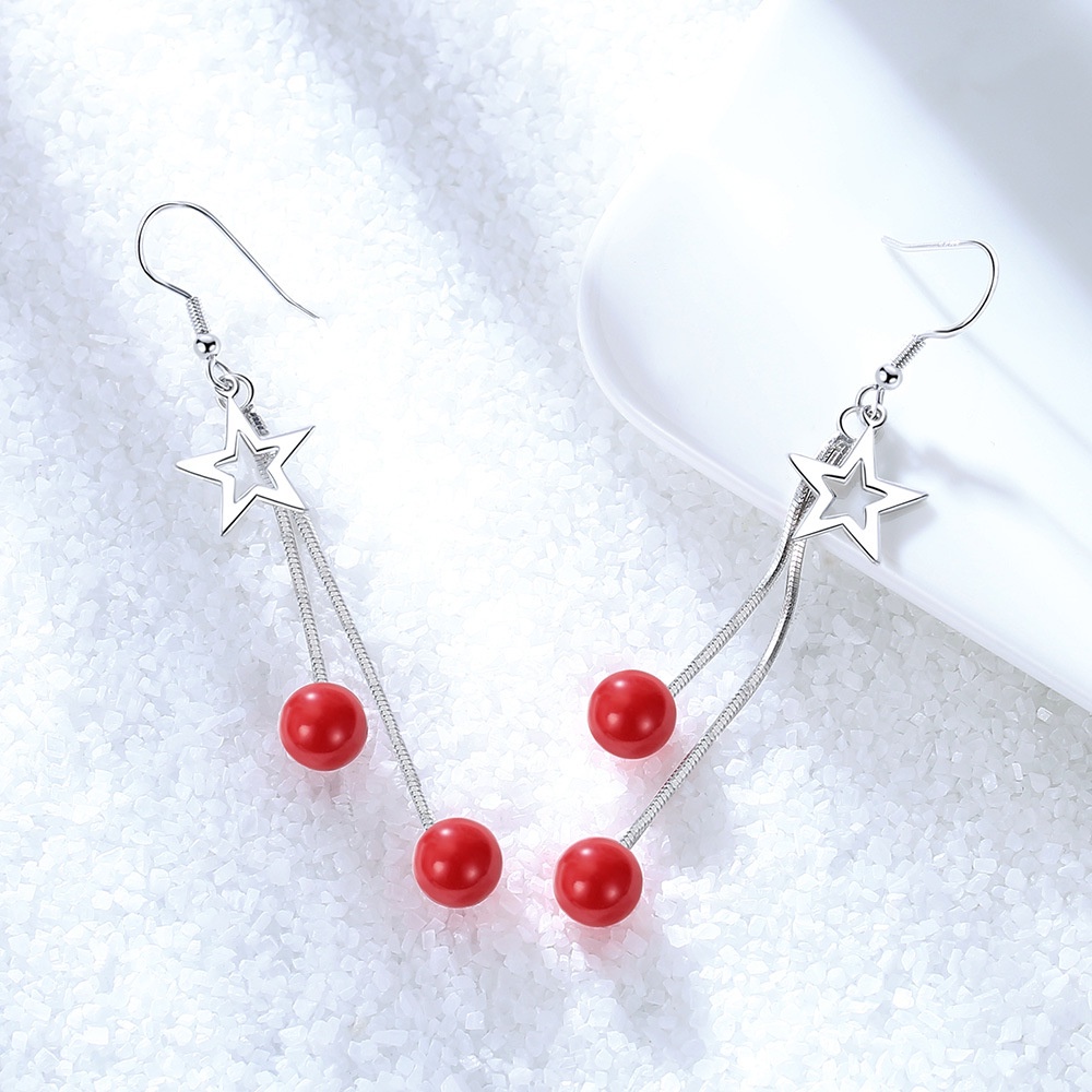 Anting Perak 925 Wanita Mutiara Merah Perhiasan Fashion