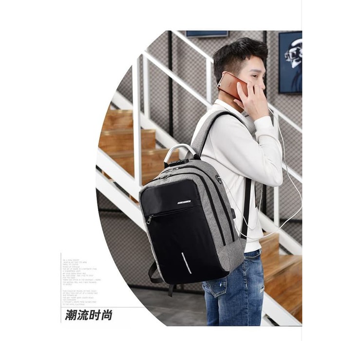 Tas Ransel 14inch Laptop Anti Maling Theft Smart Backpack USB Charger