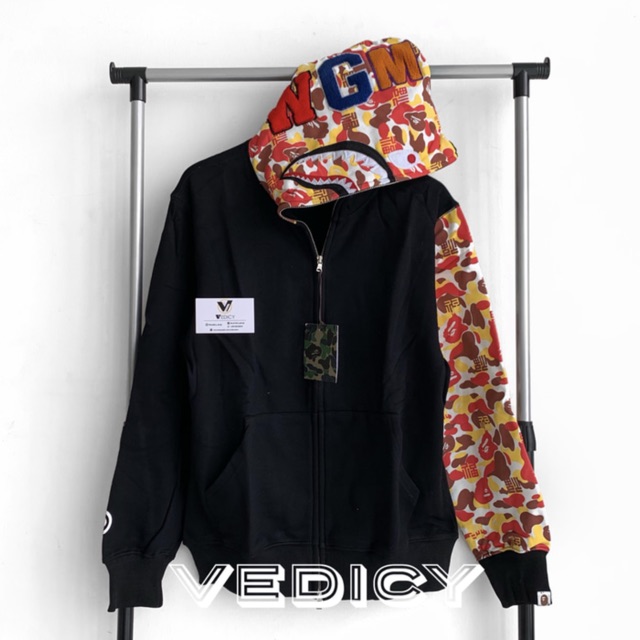 SALE HOODIE JAKET BAJU BAPE A BATHING APE SHARK MULTICOLOR BLACK JACKET SUPER MIRROR 1:1 ORI