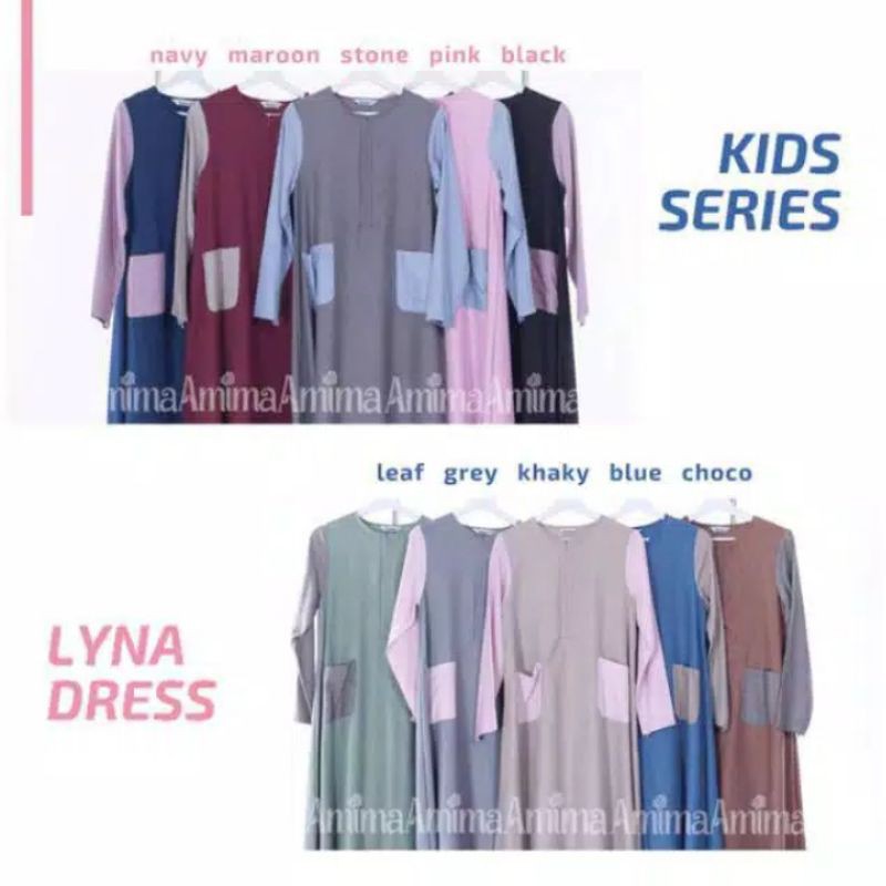 gamis anak set khimar abu grey pink size S 2 3 tahun lyna by amima kids