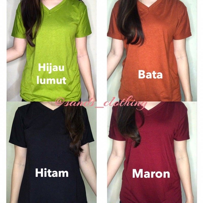 Kaos Wanita Vneck Polos Lengan Pendek