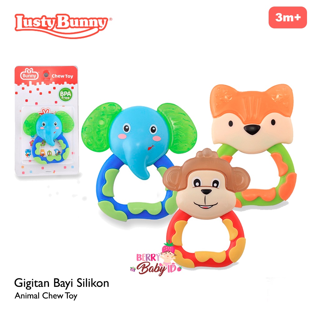 Lusty Bunny Gigitan Teether Bayi Animal Silikon Chew Toy Elephant Fox Monkey ADT8001 ADT8002 ADT8003 Berry Mart