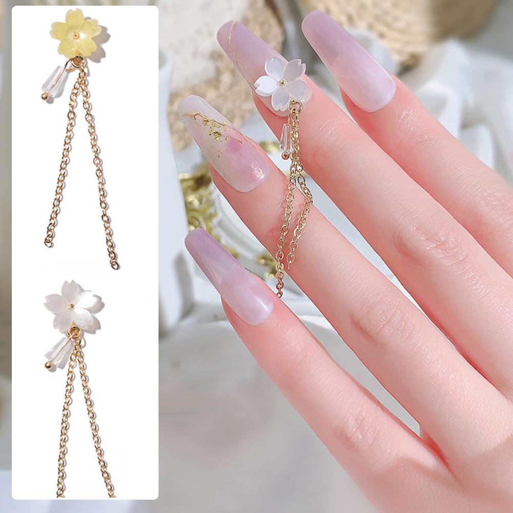 AUGUSTINA Agustina 3D Bunga Nail Art Dekorasi Logam Charms Rantai Liontin Nail Art Perhiasan