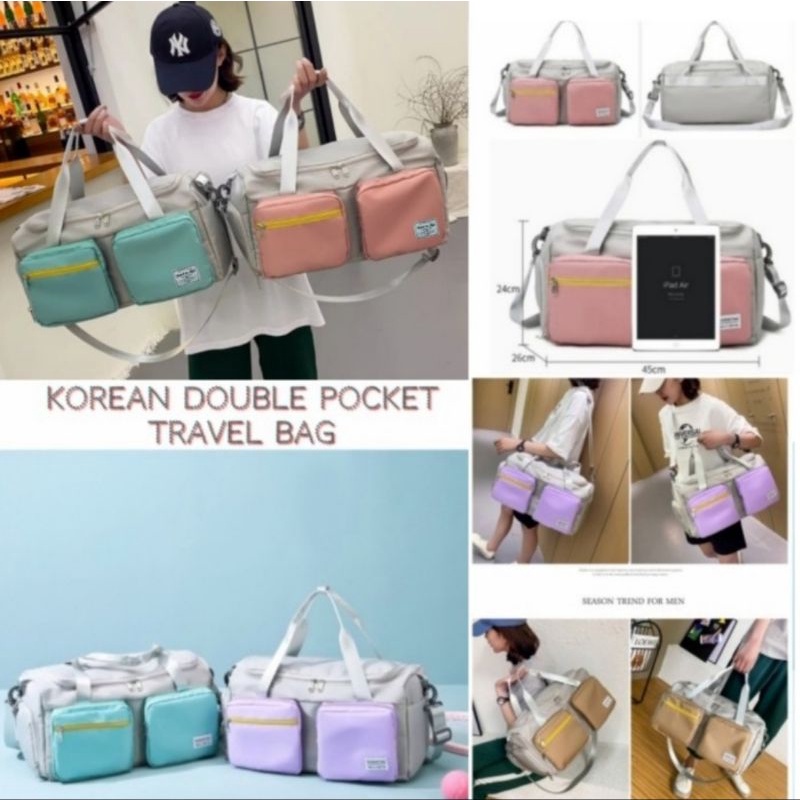 Korean Double Pocket Gym Travel Bag / Multifunction Pastel Duffle Bag