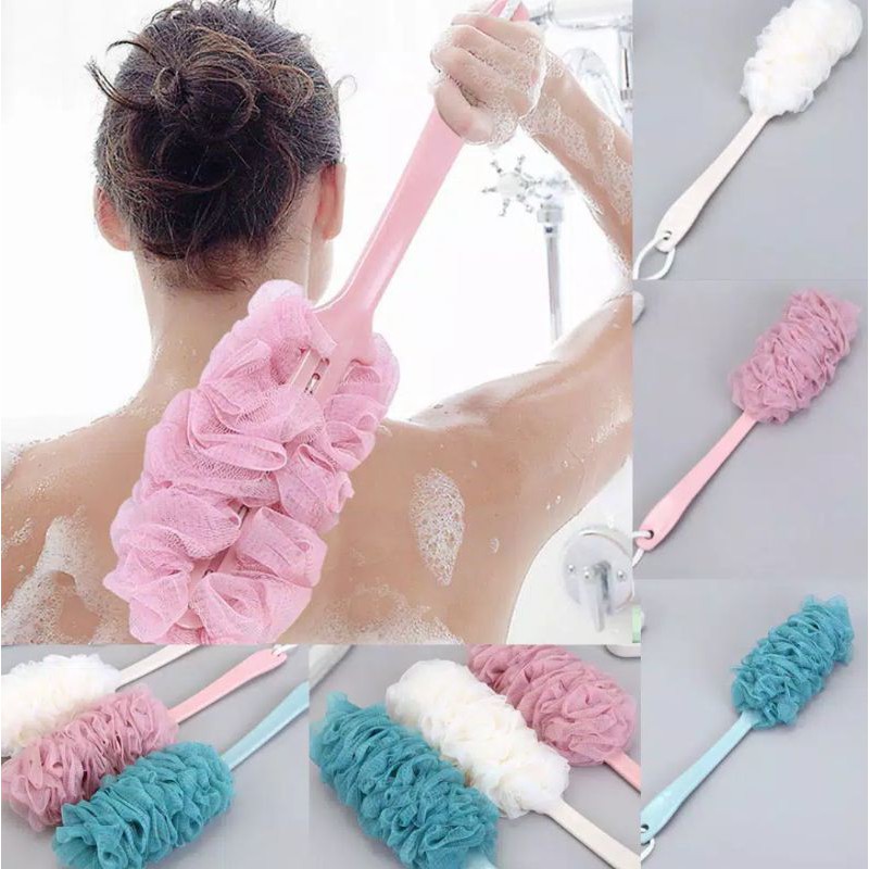 Spons Mandi Gagang Panjang Shower Puff Dengan Gagang