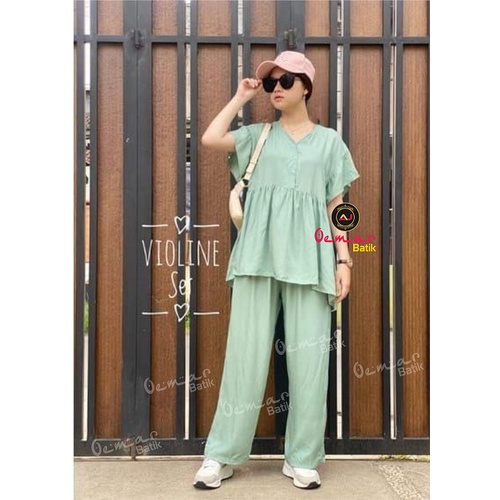 VIOLINE SET BUSUI JUMBO / ONE SET PAJAMAS PIYAMA VIRAL / BABYDOLL RAYON PREMIUN BISA COD / LD 110