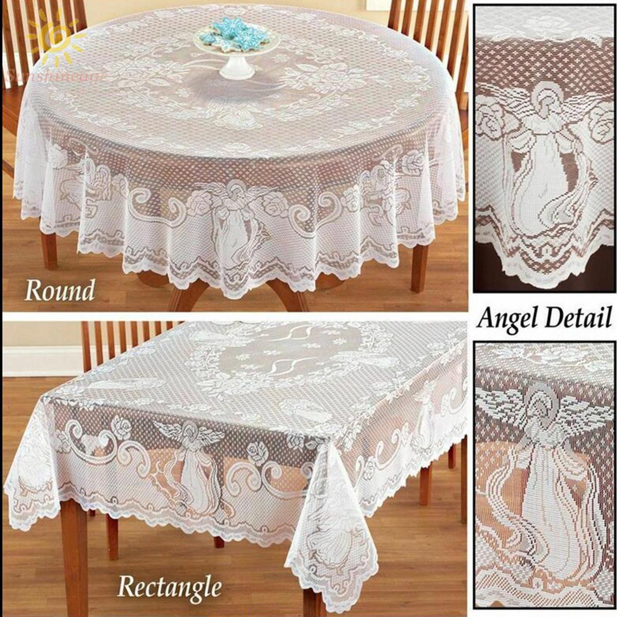 White Lace Tablecloth Rectangle Round Table Cloth Cover Wedding Party Banquet Shopee Indonesia