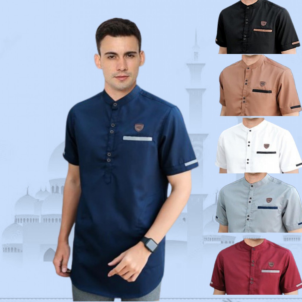 Baju Koko Kurta  Lengan Pendek Atasan Muslim Pria Dewasa Premium Exclusive