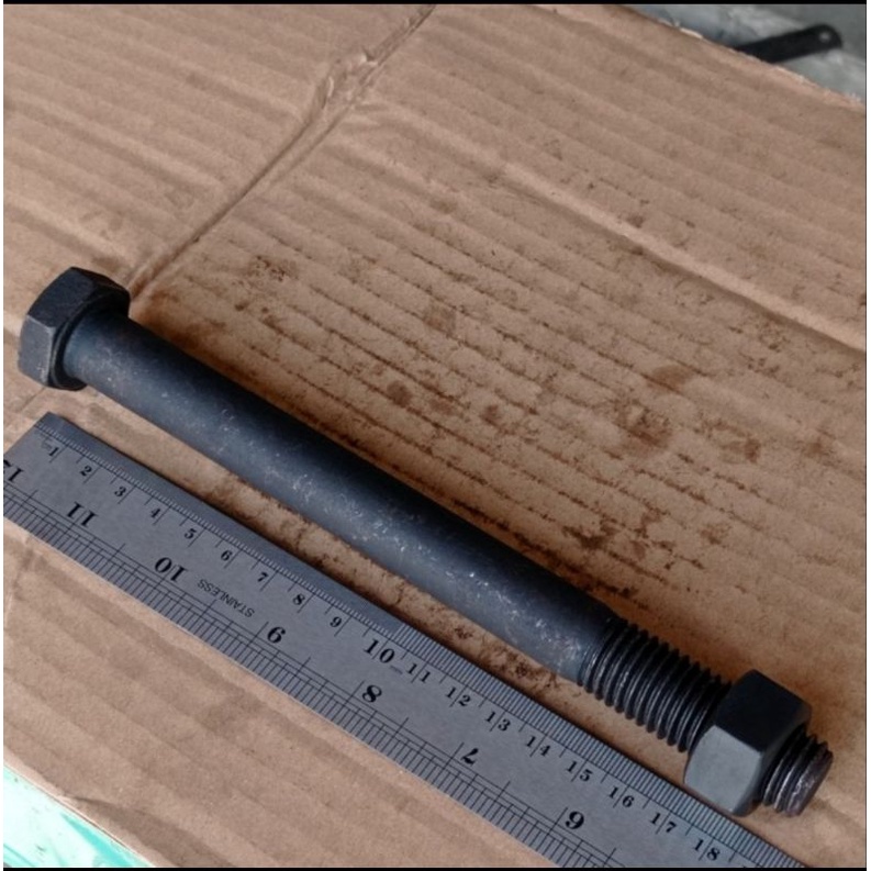 BAUT MUR M18 X 190 PANJANG 19CM KUNCI 27 / BAUT MUR BAJA 8.8 HTB