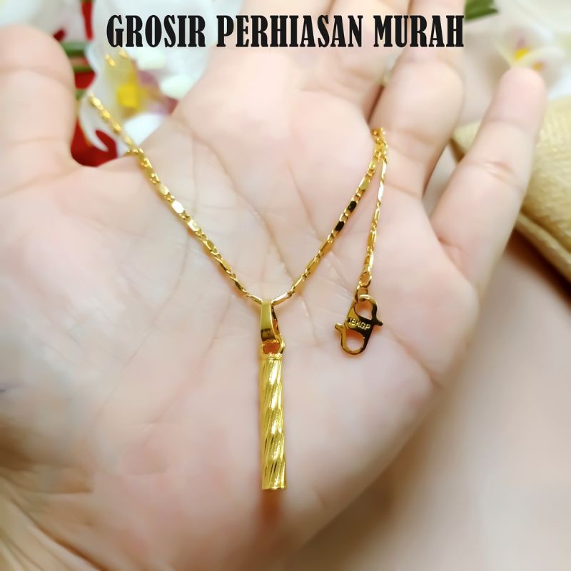 Kalung Titanium 24k Belut Gold Anti Luntur Liontin Bambu Cantik Perhiasan Fashion Wanita