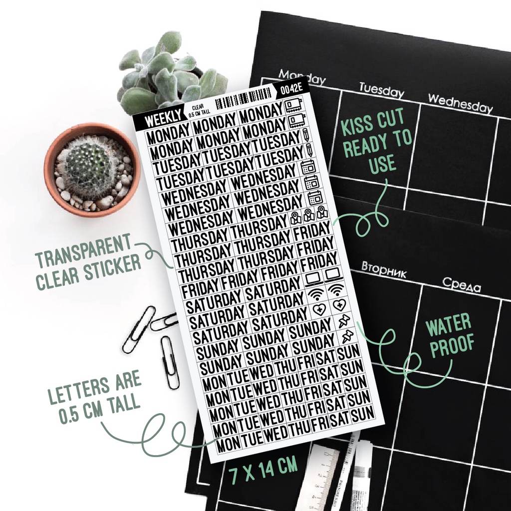 

Stiker Mingguan Bulanan Jurnal Agenda Planner Bahasa Inggris Hitam Putih Tahan Air Clear StickerParty 0042