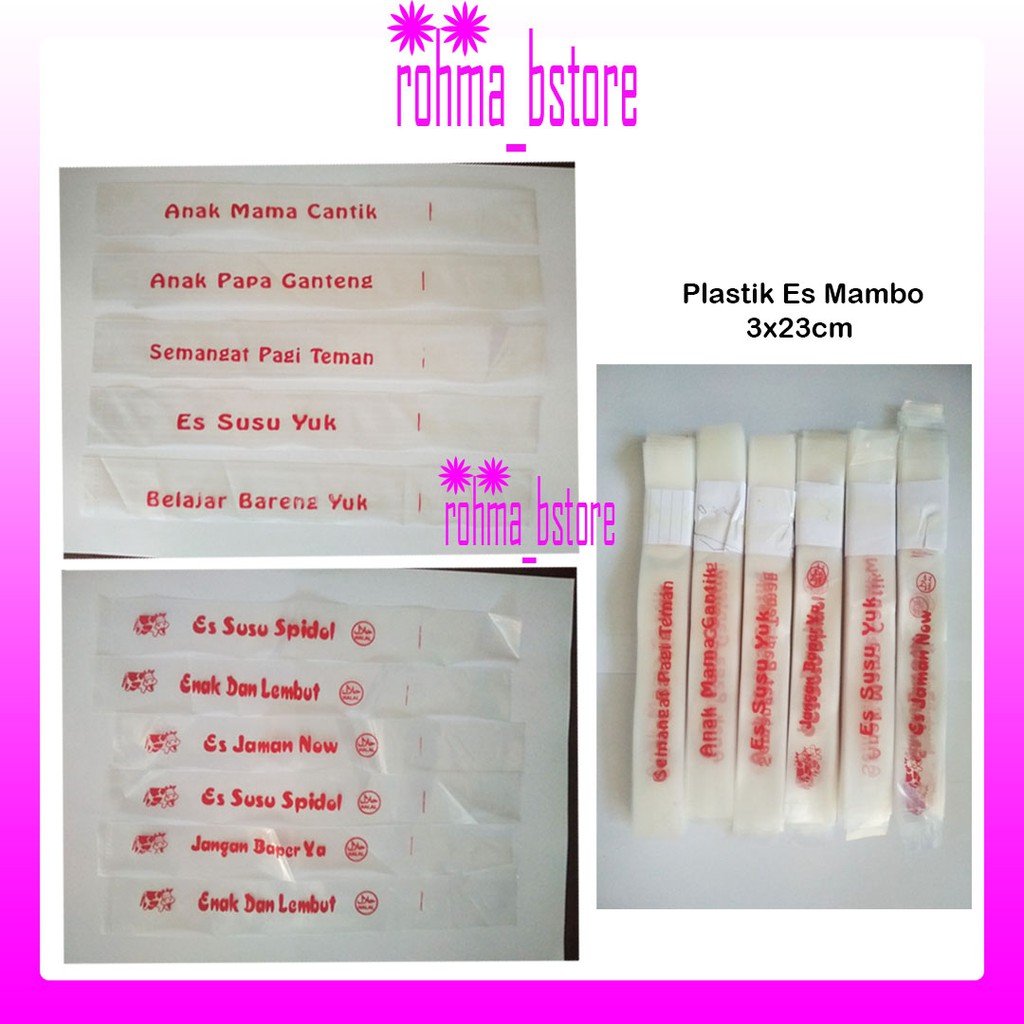 Plastik Es Mambo 3x23cm Merah 100 pcs / Plastik Es / Plastik Es Sablon / Plastik es Pensil / Plastik