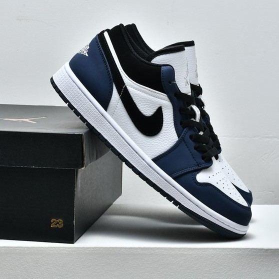 Jual Sepatu Nike Air Jordan 1 Low Black Navy White Hitam Putih Biru