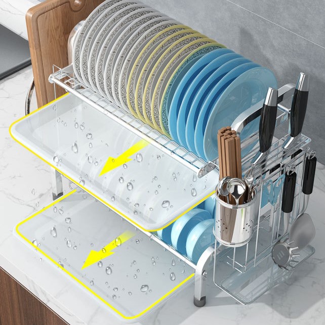 Grosir - H971 Rak Dapur Multifungsi 2 Tingkat / Rak Piring &amp; Mangkok / Peralatan Dapur / Tempat Pengering Piring &amp; Mangkok