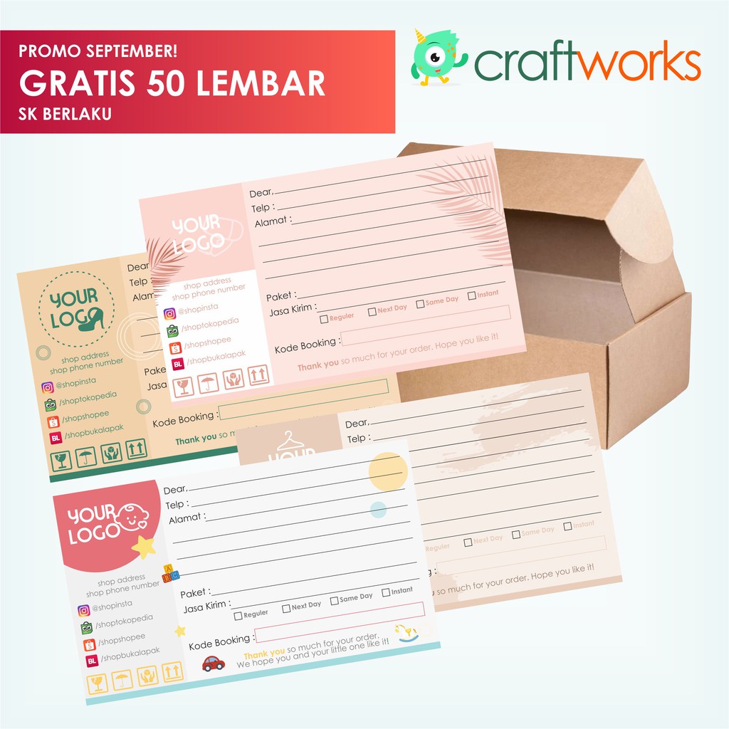 LABEL PENGIRIMAN ONLINE SHOP CUSTOM - AP 150 GSM (TANPA PEREKAT)