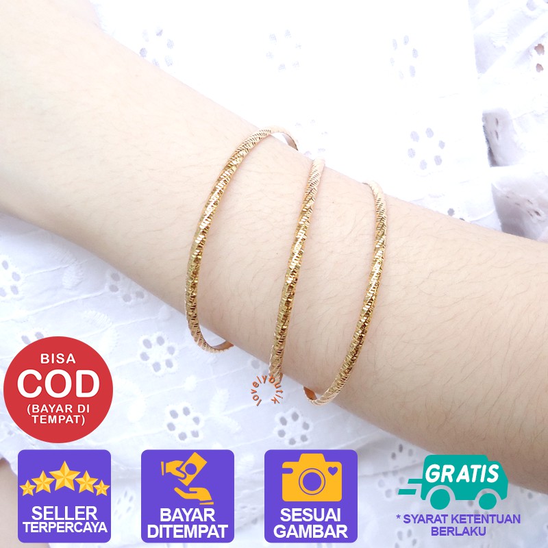 Lovelybutik Gelang Keroncong Xuping Dewasa Isi 3 Pcs Model Terbaru Vint4 Perhiasan Xuping Gelang