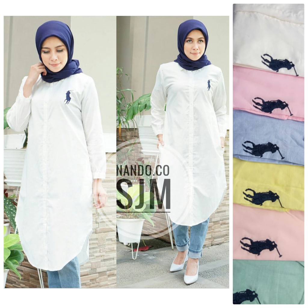 Grade Ori Sjm Long Tunik Polo** Wanita Lengan Panjang Bahan Katun Oxford Fit L Xl Xxl Sampai Xxl
