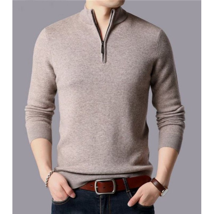 Sweater Rajut~Sweater Rajut Pria Resleting Setengah Dada