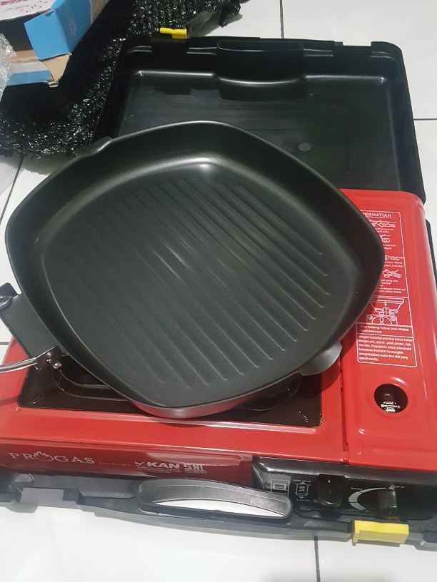 Panggangan Persegi 28cm / Square Grill + Kompor Portable 2in1 Progas / Paket Panggangan + Kompor