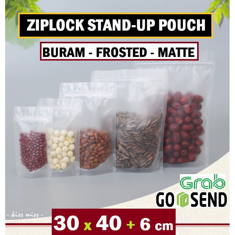 BURAM - Standing Pouch 30x40cm - Ziplock - Kemasan Snack Kopi - Plastik - Frosted - Keripik - Matte