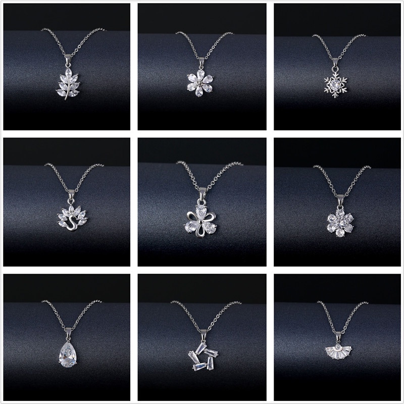 Stainless steel kalung zircon ornamen Eropa dan Amerika geometris sederhana klavikula rantai liontin