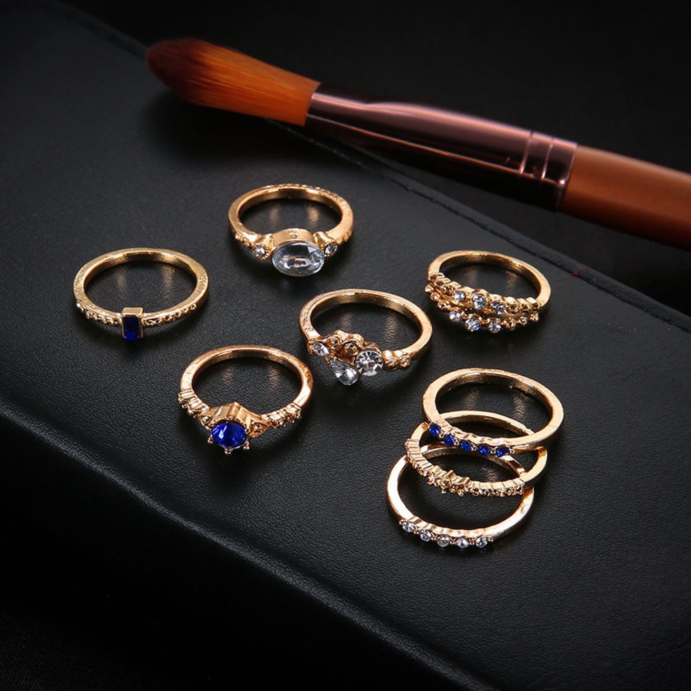 Hu Hu Hu Hu Hu Alat Bantu Pasang Kacamata♡ 8pcsset Cincin Knuckle Midi Slim Hias Berlian Imitasi Untuk Wanita