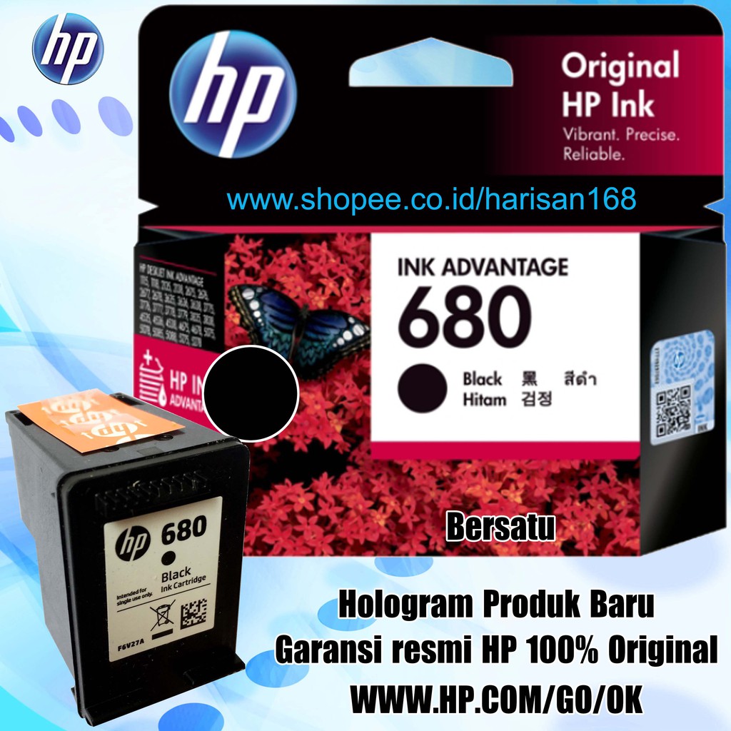 Cartridge HP 680 Original Black ∫ Tinta HP680 Bk/Hitam New F6V27AA Ori ♕ L0 SS Q1