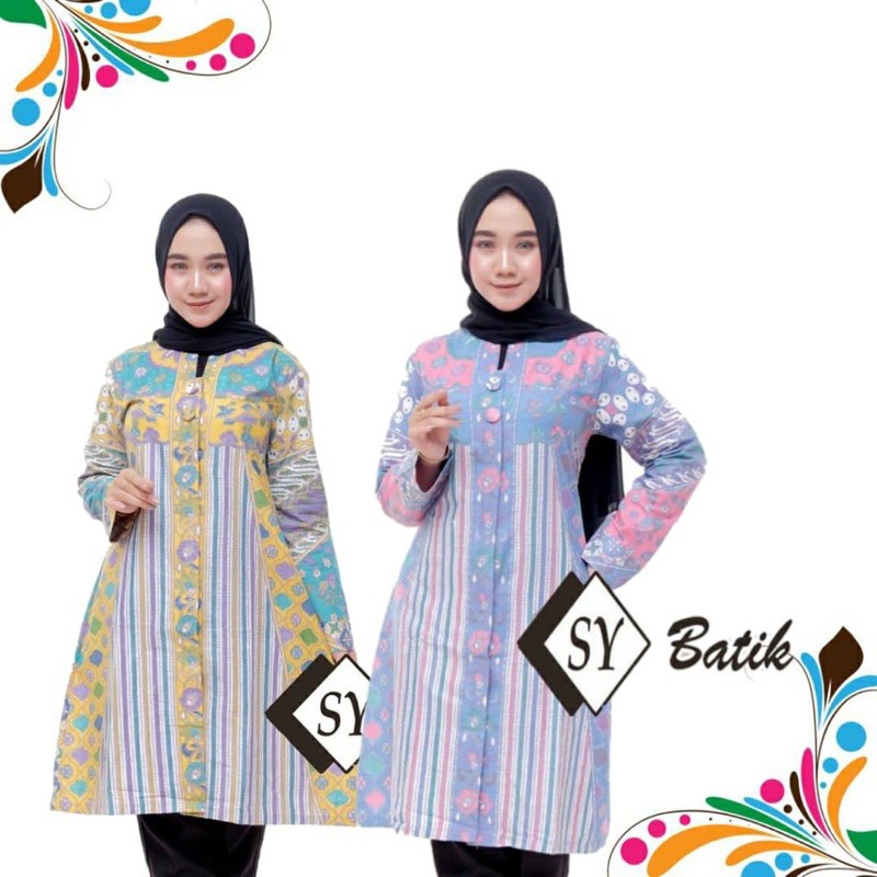 ATASAN BATIK WANITA Terbaru 2024 ATASAN BATIK MODERN-TUNIK SINARAN SALUR-TUNIK