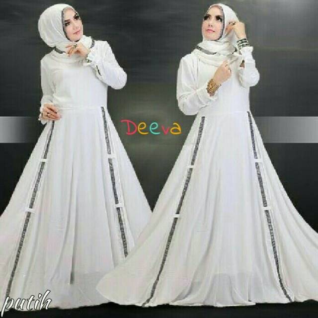 Baju Muslim Gamis Deeva Syari Busana Lebaran Wanita Polos Warna Putih