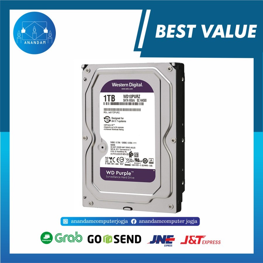 WD Purple Surveillance Hard Drive 1TB