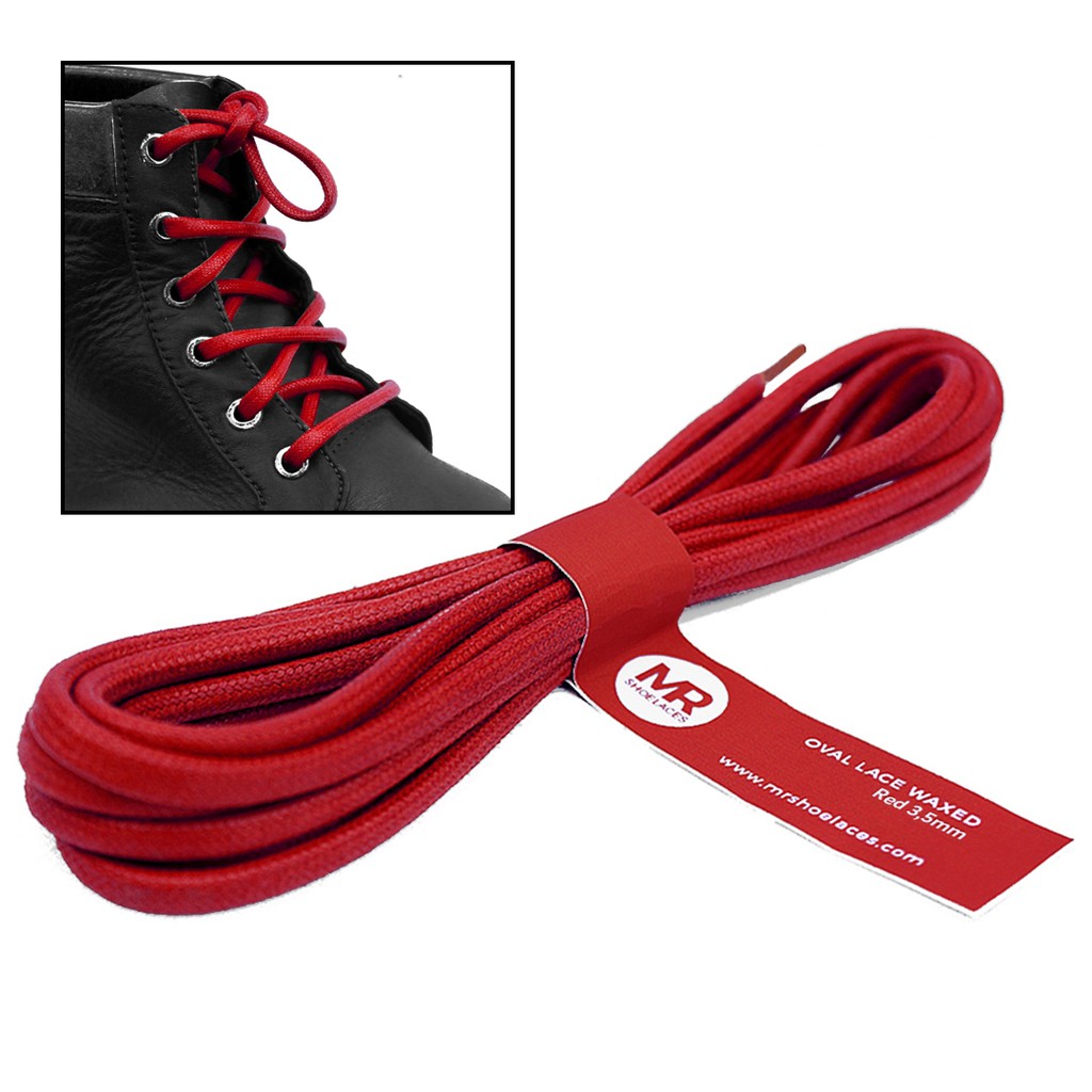 MR Shoelaces FC24 Merah RED Tali Sepatu Lilin Oval 3.5mm (Waxed Laces) 50cm 70cm 80cm 100cm 120cm 150cm 200cm - Premium Shoelace