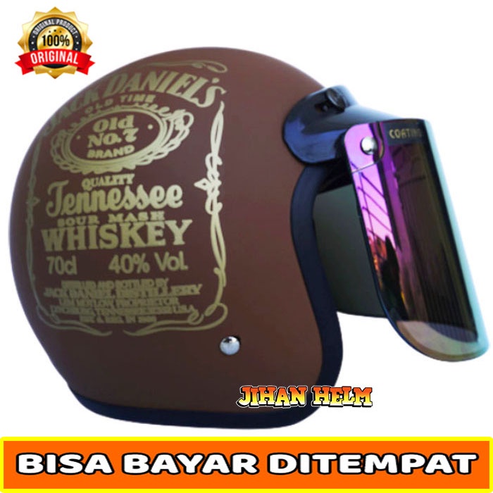 HELM / HELM BOGO / HELM BOGO MOTIF COKLAT DOFF KACA FLAT PELANGI TERLARIS