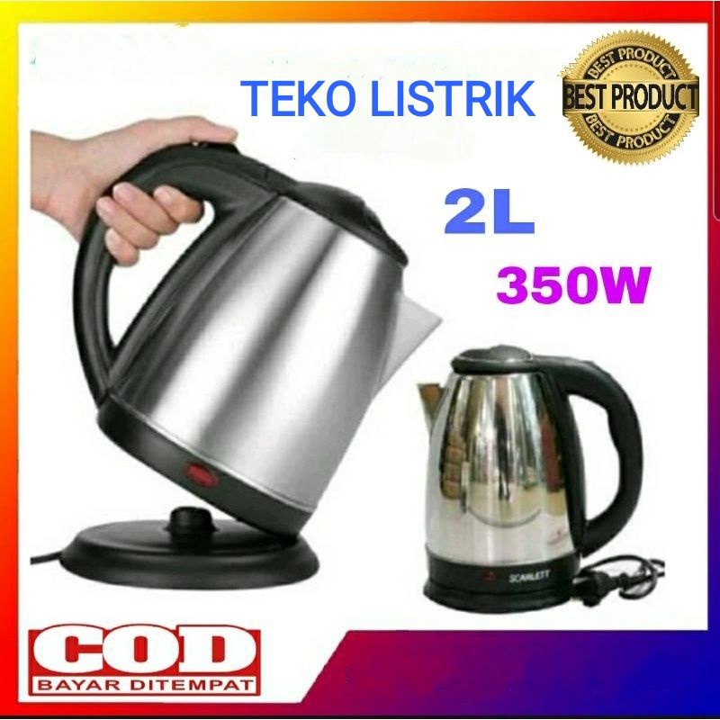 Jual TEKO LISTRIK KETTLE ELECTRIK PEMANAS AIR STAINLESS 2 L WATT RENDAH
