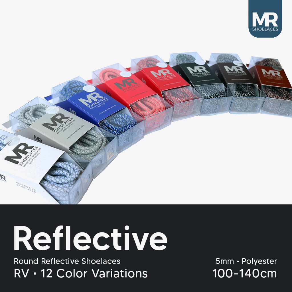 MR Shoelaces RV100 Tali Sepatu Reflektif (Reflective) 5-6mm Bulat Round Panjang 100cm (Menyala) - Premium Shoelace