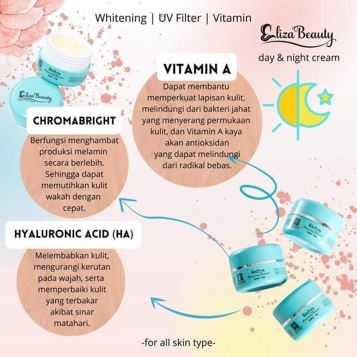 Cream eliza beauty All In One skin type day night krim siang malam pencerah mencerahkan pewaratan wa
