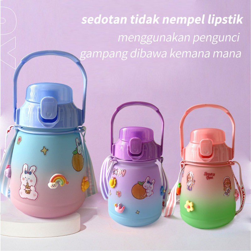 CINSTORE Botol Minum Big Belly Gemoy 1300ML 1.3Liter Botol Motivasi Penanda Waktu Botol Minum Viral