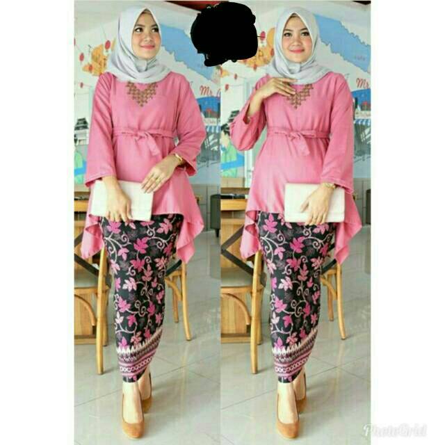 Setelan st set kebaya big size jumbo xl batik kutubaru pesta wanita muslim hijab