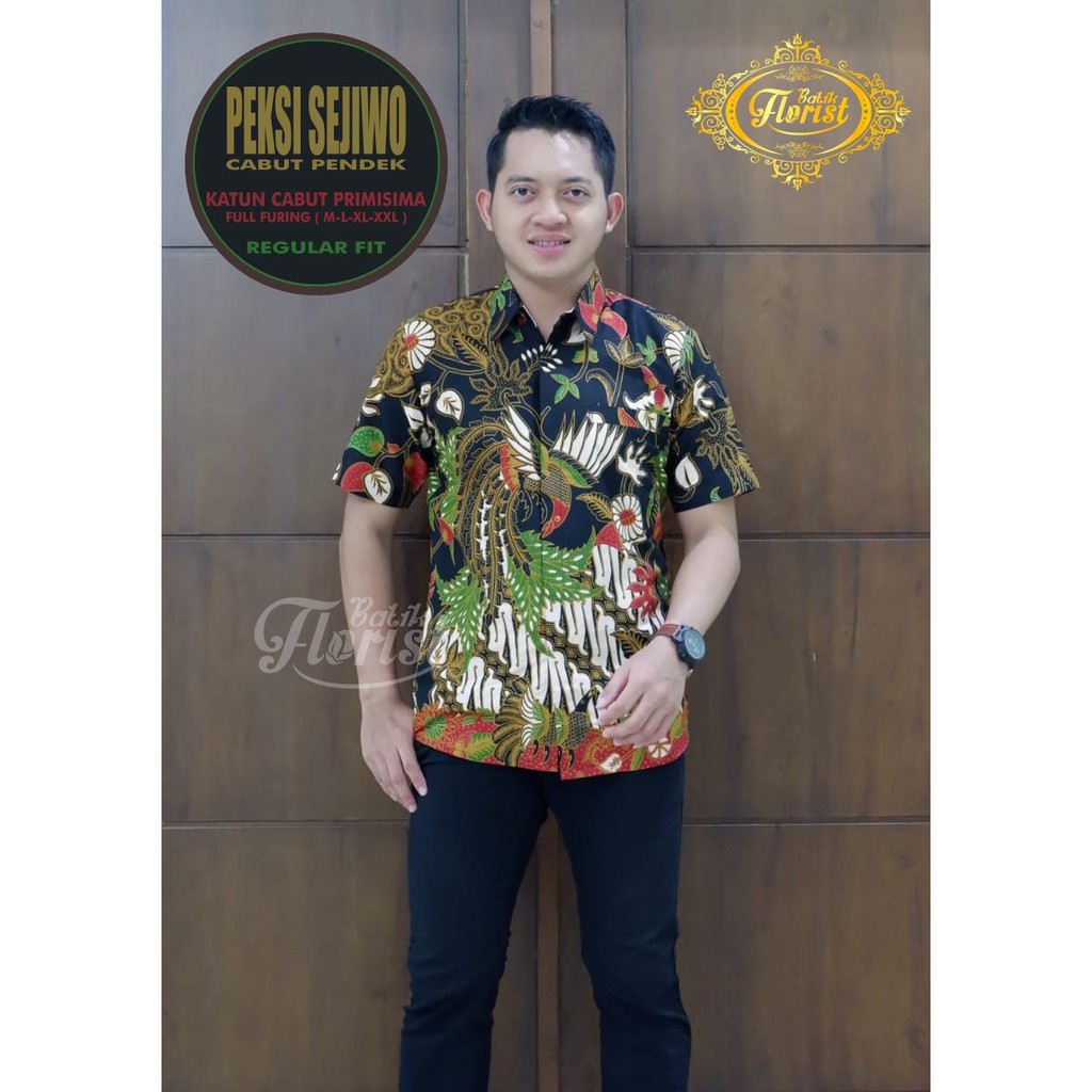 Batik Solo PEKSI SEJIWO PENDEK Kemeja Pria Katun Cabut Primisima Full Furing