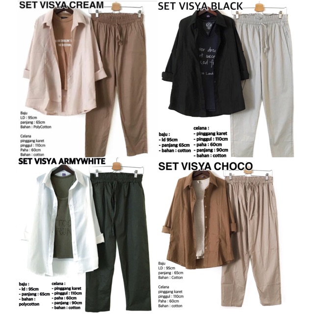 SET VISYA CREAM // BLACK // ARMYWHITE // CHOCO VINCSHOP VINC_id SET KEMEJA CELANA