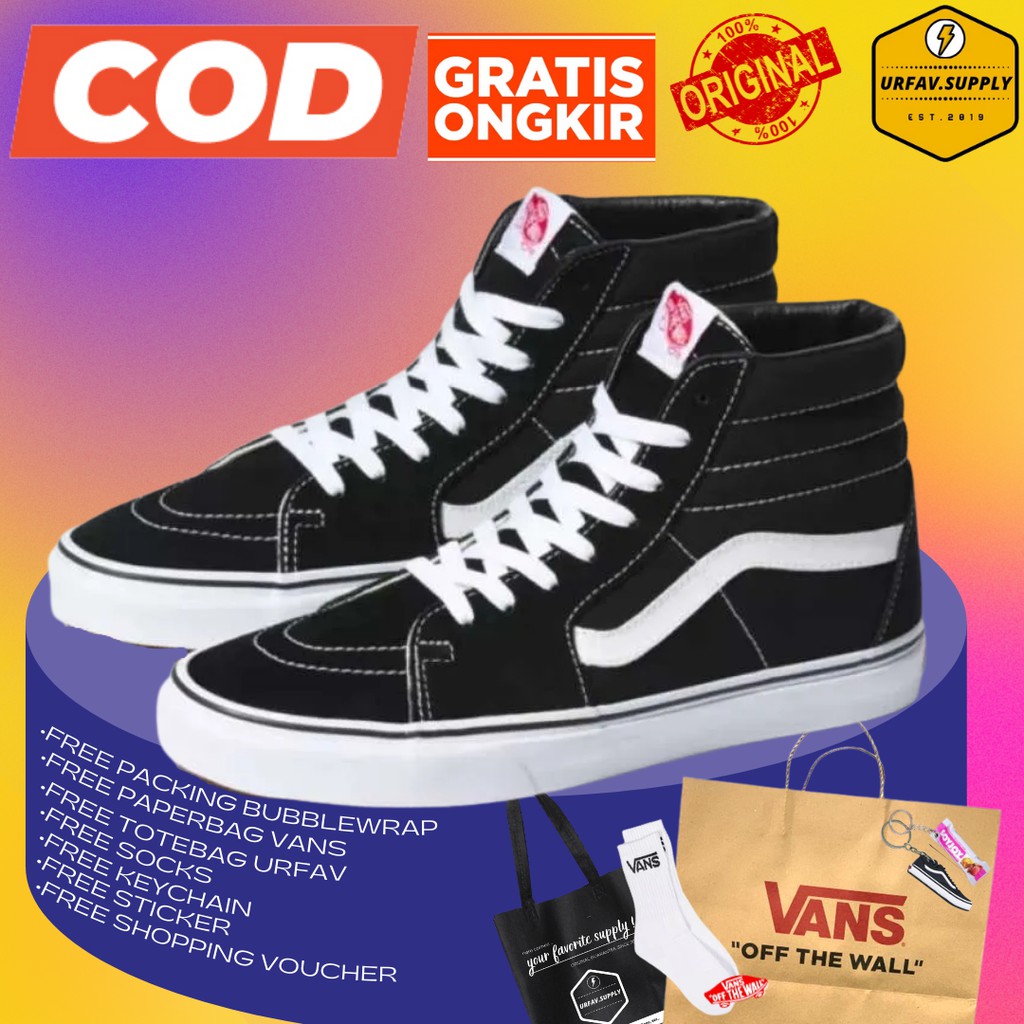 VANS Sk8 Hi Classic Black White ORIGINAL BNIB Global Market LEGIT 100% Free Paperbag