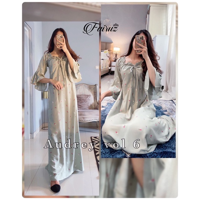 Daster arab FAIRUZ AUDREY Homedress Rayon Homewear Original Label-FAY:DUSTY MINT VOL.6