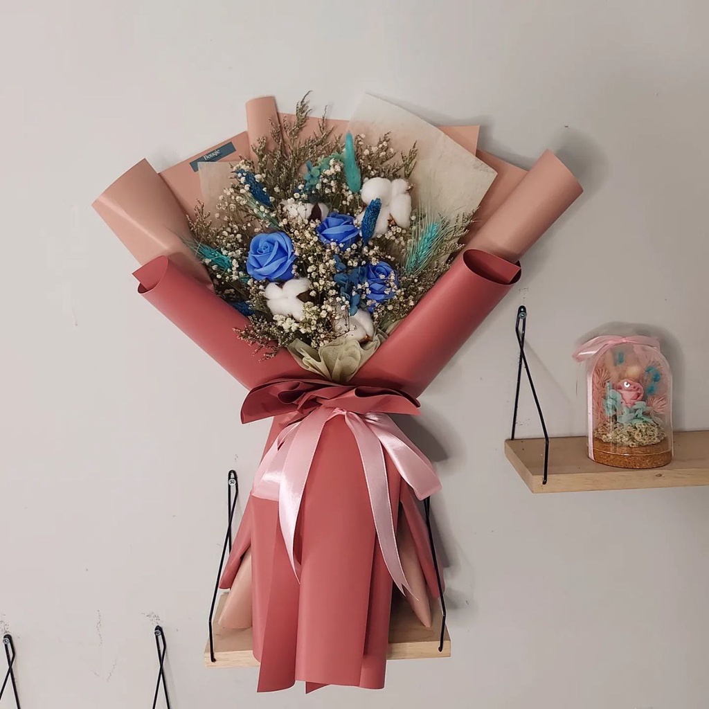 Bloomy Aqua - buket bunga kering aestetic - buket bunga wisuda - dried flower bucket besar - rangkai