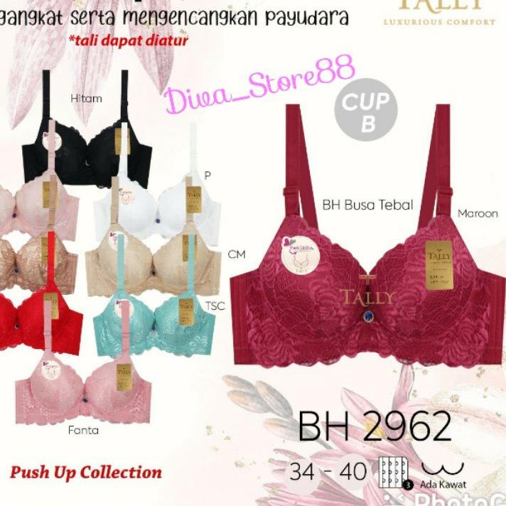 ✹ Bra | Bh Tally 2962 Original | Push Up Bra Tally Busa Tebal Pakai Kawat Sayap Lebar Kait 3 ♟