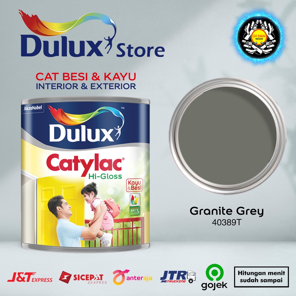 CAT MINYAK CAT KAYU DAN BESI DULUX CATYLAC HI-GLOSS 1 KG WARNA GRANITE GREY 40389T ABU ABU TUA 1KG C