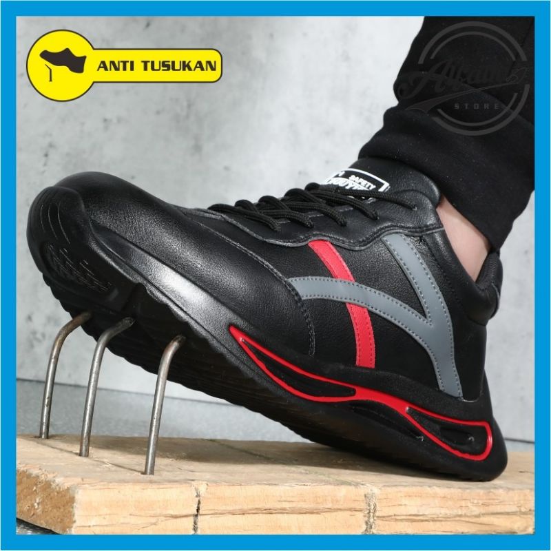 AlFathi Sepatu Safety Sneakers Sport New Arrival Ori By Guyisa Black Red Waterproof