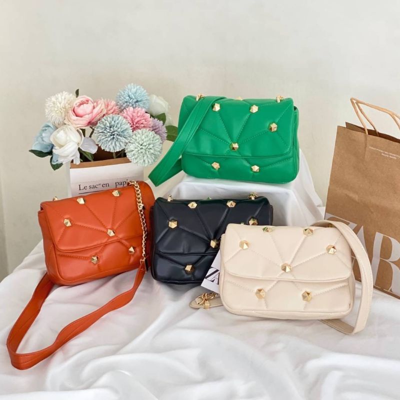 ZRA QUILTED STUDDED CROSSBODY BAG