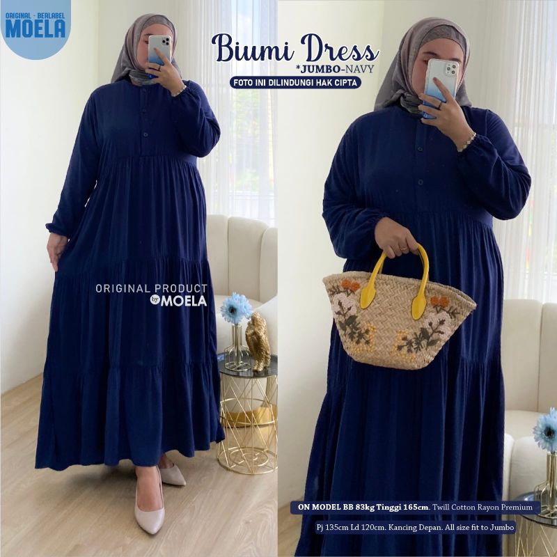 Biumi Dress Gamis Polos Jumbo Allsize Busui Premium Twill Catton Rayon Original Ori Moela Berlabel-4